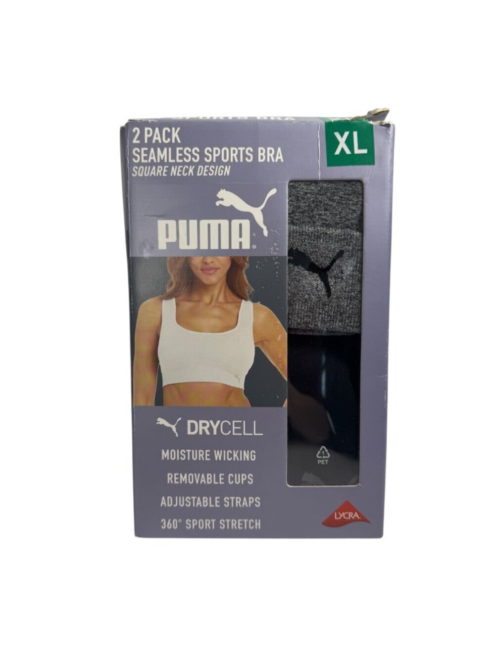 Puma NEW 2 Pack Seamless Sports Bra Size XL Adjustable Activewear Black Grey